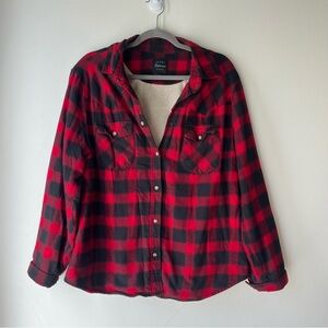 JACHS Girlfriend Sherpa Lined Buffalo Plaid Flannel Shirt Jacket Size Large